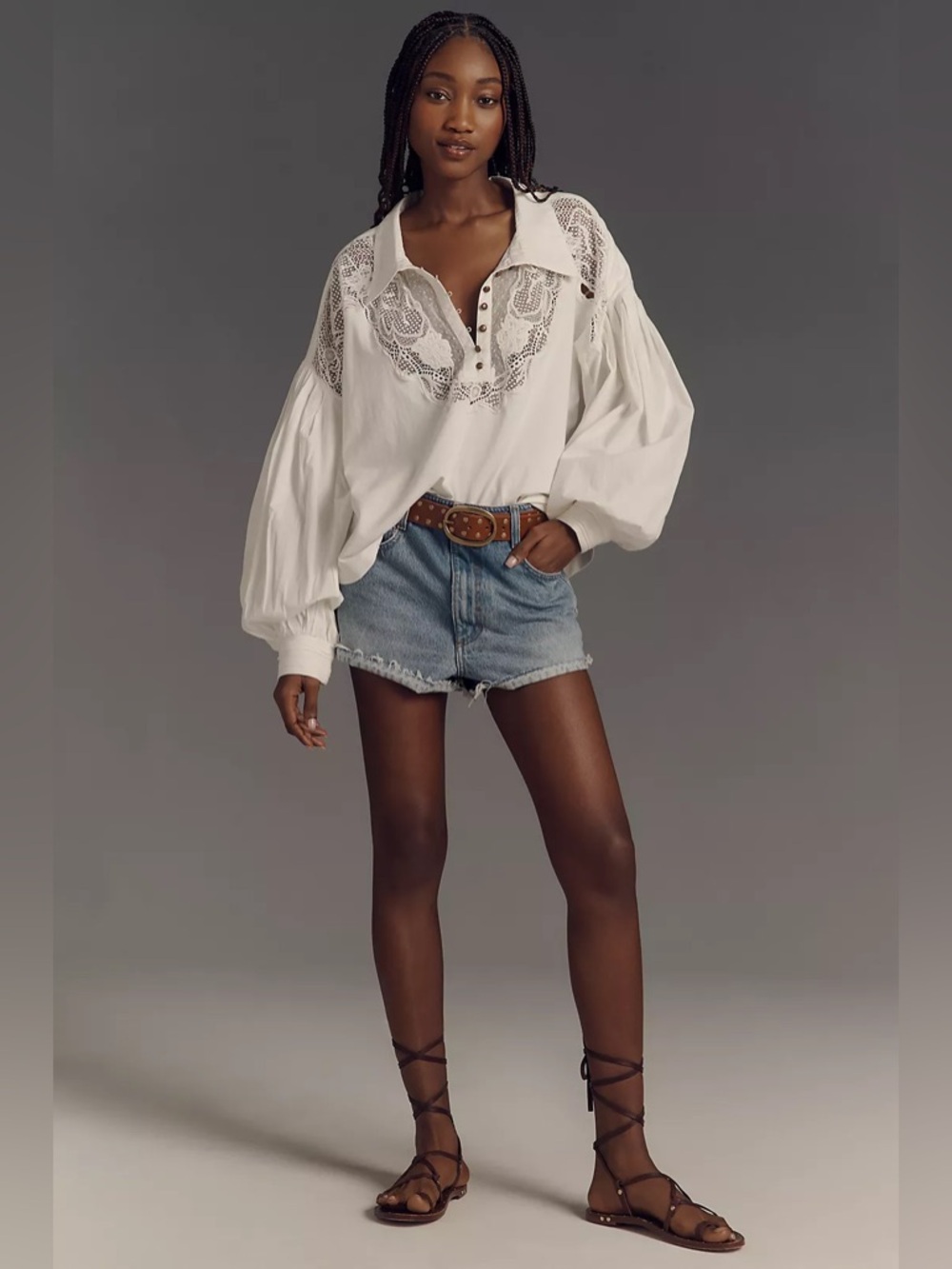 Maeve Anthropologie Balloon-Sleeve Collared Yoke Top white size L - Picture 4 of 12